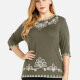 Women's Casual Round Neck 3/4 Sleeve Rhinestone Top 7# Clothing Wholesale Market -LIUHUA