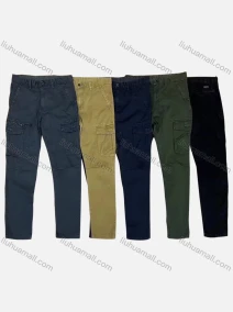 Wholesale Men's Casual Plain Flap Pockets Zip Decor Cargo Pant AK7373#, LIUHUA CLOTHING WHOLESALE