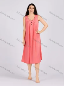 Wholesale Women's Casual Plain Ruched Button Front Scoop Neck Tank Midi Nightgown 1132#, LIUHUA CLOTHING WHOLESALE