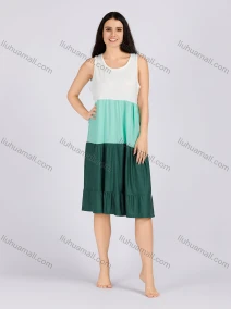 Wholesale Women's Casual Ruched Splicing Colorblock Scoop Neck Ruffle Hem Tank Night Dress 1010#, LIUHUA CLOTHING WHOLESALE