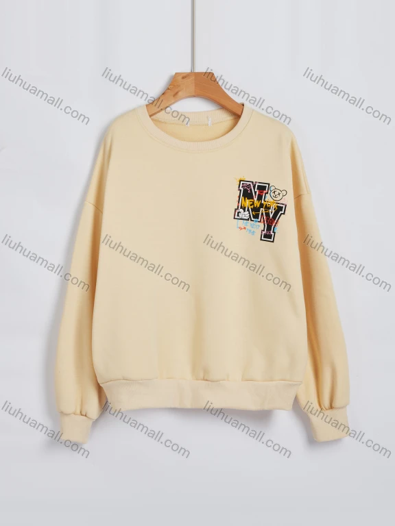 Wholesale Women's Letter Round Neck Long Sleeve Drop Shoulder Casual Pullover Sweatshirt J-8202#