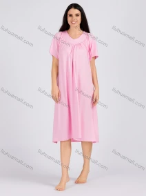 Wholesale Women's Casual Ruched Plain V Neck Short Sleeve Midi Nightgown 1153#, LIUHUA CLOTHING WHOLESALE