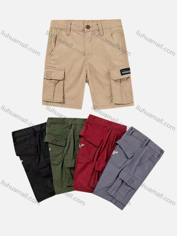 Wholesale Boys Casual Button Closure Letter Print Flap Pockets Cargo Shorts  59701#