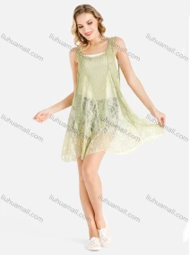 Wholesale Women's Casual Sleeveless Floral Weave&Lace Asymmetrical Hem Cover Up, LIUHUA CLOTHING WHOLESALE