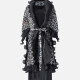 Women's Fashion Maxi Dress & Ruffle Trim Belted Leopard Print Cardigan Set 1671# Black Clothing Wholesale Market -LIUHUA