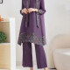 Women's Casual Paisley Print Round Neck Long Sleeve Tunics With Silk Scarf & Wide Leg Pants 2 Piece Set Purple Clothing Wholesale Market -LIUHUA