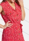 Wholesale Women's Casual Polka Dot V Neck Button Down Ruffle Hem Knee Length Sleeveless Shirt Dress With Belt - Liuhuamall