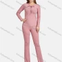 Wholesale Women's Casual Slim Fit Tie Neck Long Sleeve Plain Ribbed Blouse 2-piece Set preview