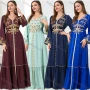 Wholesale Women's Arabic Muslim Islamic V Neck Gold Thread Dubai Embroidery Abaya Maxi Dress 3250# preview