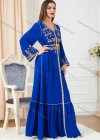 Wholesale Women's Arabic Muslim Islamic V Neck Gold Thread Dubai Embroidery Abaya Maxi Dress 3250# - Liuhuamall