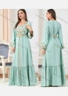 Wholesale Women's Arabic Muslim Islamic V Neck Gold Thread Dubai Embroidery Abaya Maxi Dress 3250# - Liuhuamall