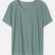 Women's Casual Round Neck Short Sleeve Eyelet Embroidered Plain T-Shirt Green Clothing Wholesale Market -LIUHUA