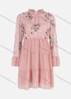 Wholesale Women's Elegant Ruffle Neck Long Sleeve Floral Print Chiffon Short Dress - Liuhuamall