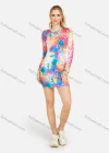 Wholesale Women's Ink Splash Round Neck Long Sleeve Pullover Bodycon Pencil Mini Dress - Liuhuamall