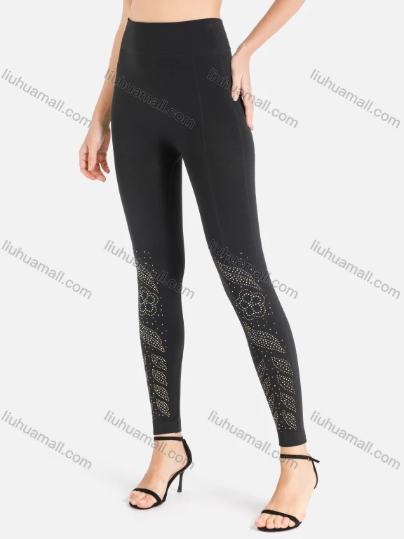 Wholesale Women's Casual High Waist Elastic Rhinestone Leggings