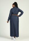 Wholesale Women's Plus Size Stand Collar Long Sleeve Button Front Denim Maxi Shirt Dress With Belt - Liuhuamall