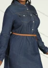 Wholesale Women's Plus Size Stand Collar Long Sleeve Button Front Denim Maxi Shirt Dress With Belt - Liuhuamall