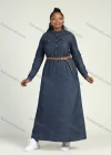 Wholesale Women's Plus Size Stand Collar Long Sleeve Button Front Denim Maxi Shirt Dress With Belt - Liuhuamall