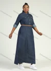 Wholesale Women's Plus Size Stand Collar Long Sleeve Button Front Denim Maxi Shirt Dress With Belt - Liuhuamall