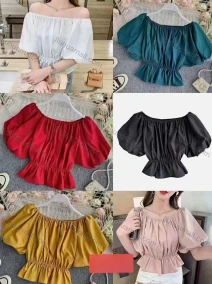 Wholesale Women's Casual Off Shoulder Peplum Crop Blouse, LIUHUA CLOTHING WHOLESALE