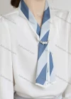 Wholesale Women's Casual Lantern Sleeve Ruched Pearl Decor Tie Neck Ruffle Trim Plain Blouse 418385# - Liuhuamall