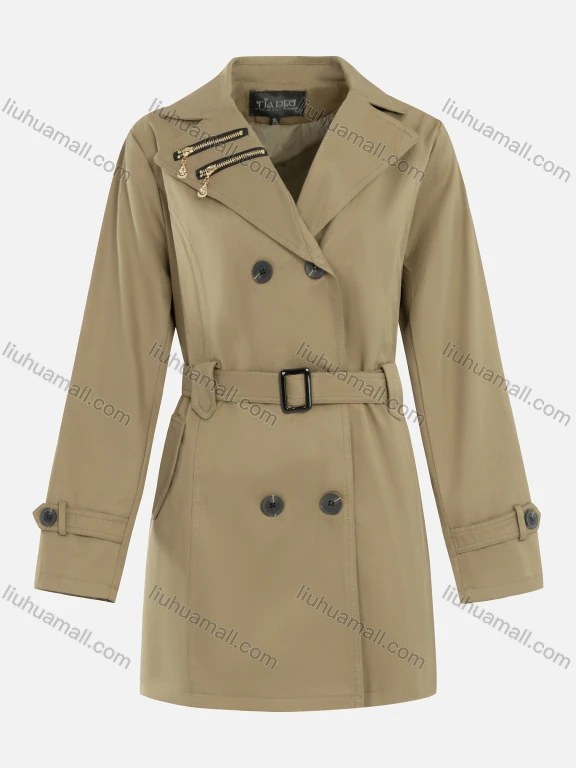 Wholesale Women's Casual Plain Zipper Lapel Double Breasted Long Sleeve Trench Coat With Belt