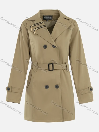 Wholesale Women's Casual Plain Zipper Lapel Double Breasted Long Sleeve Trench Coat With Belt