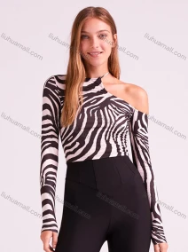 Wholesale Women's Fashion One Shoulder Allover Print Asymmetrical Crop Top Q21TP682#, LIUHUA CLOTHING WHOLESALE