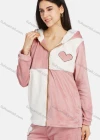 Wholesale Women's Soft Long Sleeve Heart Print Patchwork Hooded Jacket & Patch Pocket Pant 2 Piece Pajamas Sets - Liuhuamall