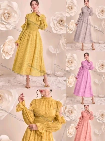 Wholesale Women's Elegant Mock Neck Shirred Cut Out Long Sleeve Ruched Ruffle Hem Maxi Dress, LIUHUA CLOTHING WHOLESALE