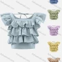 Wholesale Women's Casual Plain Square Neck Cap Layered Sleeve Ruffle Trim Blouse preview