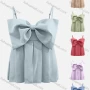 Wholesale Women's Casual Plain Spaghetti Strap Bow Knot Pleated Hem Blouse preview