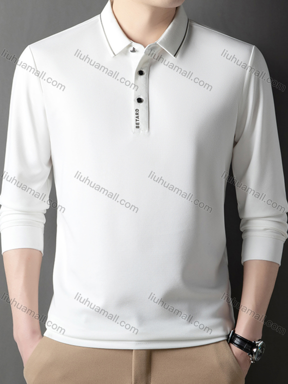 Wholesale Men's Casual Plain Striped Trim Long Sleeve Polo Shirt 881#