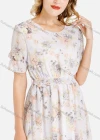 Wholesale Women's Casual Floral Print Round Neck Short Sleeve Tie Front Ruffle Hem MIdi Dress With Belt - Liuhuamall