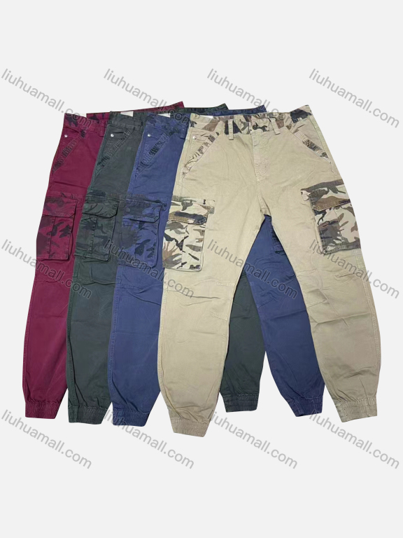 Wholesale Men's Casual Plain Splicing Camouflage Flap Pockets Button Closure Cargo Pant W9032#