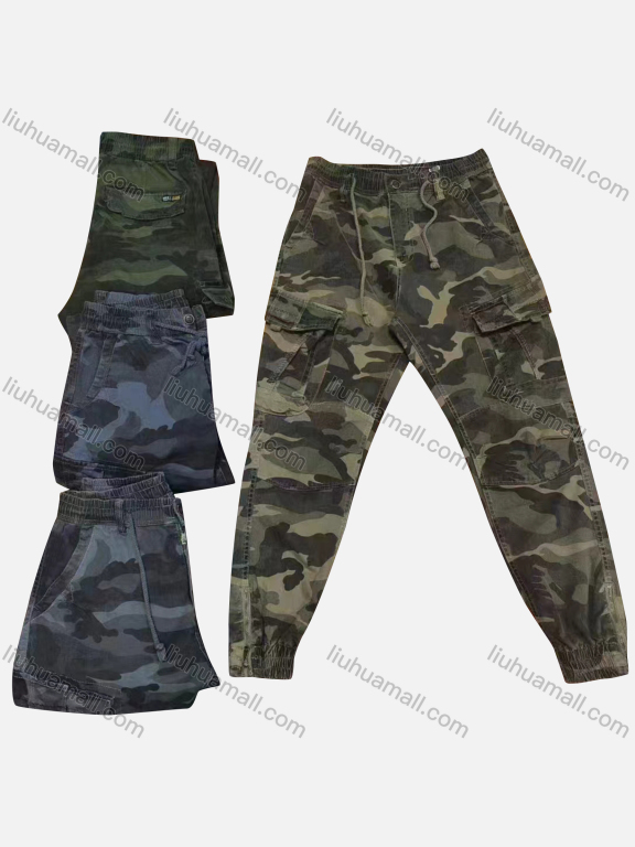 Wholesale Men's Casual Camouflage Flap Pockets Drawstring Cargo Pant 1886#