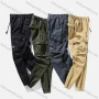 Wholesale Men's Casual Plain Flap Pockets Drawstring Cargo Pant 9929# preview