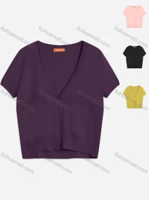 Wholesale Women's V Neck Short Sleeve Plain Button Cardigan 9263#, LIUHUA CLOTHING WHOLESALE