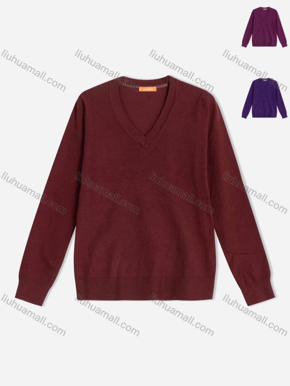 Wholesale Women's Plain V Neck Round Neck Long Sleeve Pullover Sweater 9202#