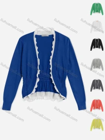 Wholesale Women's Long Sleeve Scalloped Trim Shirred Crop Cardigan WC216#, LIUHUA CLOTHING WHOLESALE