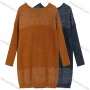 Wholesale Women's Plain Casual Round Neck Ribbed Rhinestone Decor Long Sleeve Knee Length Sweater Dress 9151# preview