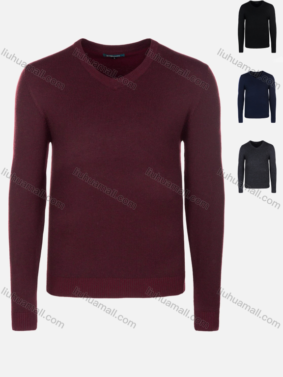 Wholesale Men's Casual Slim Fit Plain V Neck Long Sleeve Wool Blend Sweater 8101#