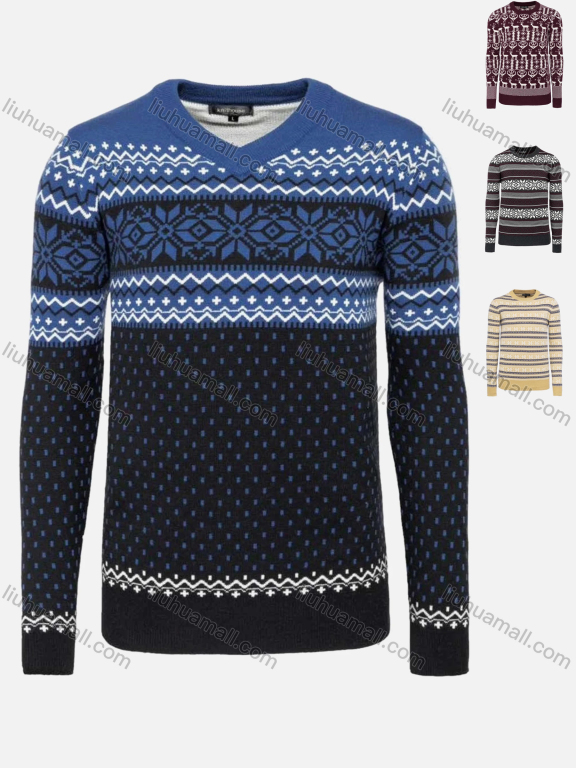 Wholesale Men's Casual Slim Fit Crew Neck Long Sleeve Allover Print Wool Blend Sweater 8130/8131/8132/8133#