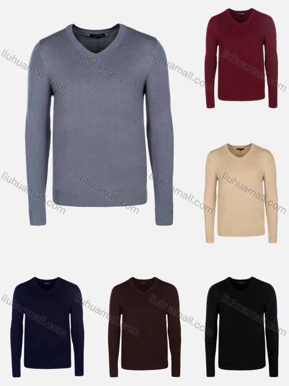 Wholesale Men's Casual Slim Fit V Neck Long Sleeve Plain Sweater 8301#