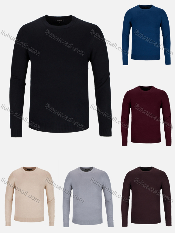 Wholesale Men's Casual Slim Fit Crew Neck Long Sleeve Plain Knit Sweater 8302#