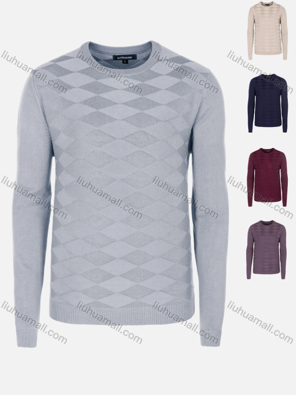 Wholesale Men's Casual Slim Fit Crew Neck Long Sleeve Argyle Knit Sweater 8303#