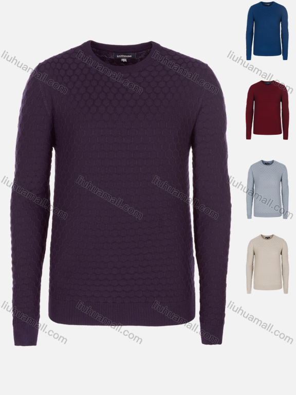 Wholesale Men's Casual Slim Fit Crew Neck Long Sleeve Honeycomb Knit Sweater 8305#