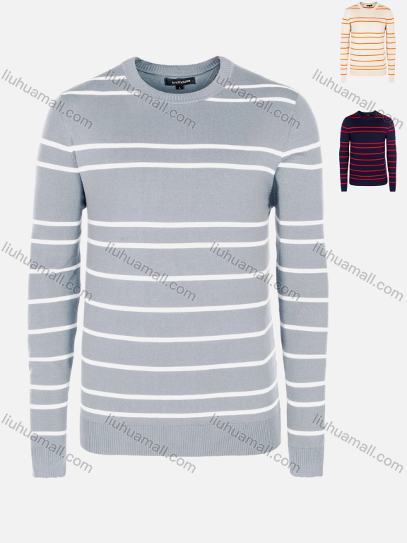 Wholesale Men's Casual Slim Fit Crew Neck Long Sleeve Striped Knit Sweater 8310#