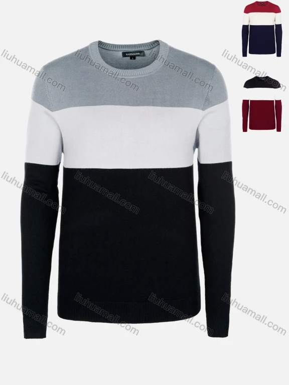 Wholesale Men's Casual Slim Fit Crew Neck Long Sleeve Colorblock Knit Sweater 8311#