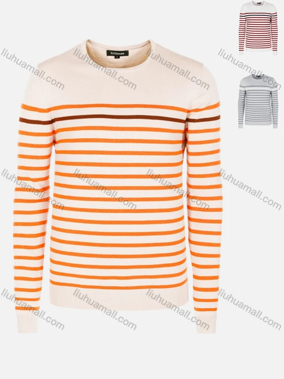 Wholesale Men's Casual Slim Fit Crew Neck Long Sleeve Striped Knit Sweater 8312#